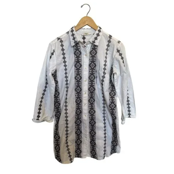 Julia Amory Women's Boho Embroidered Long Sleeve Shirt Dress White Brown Size S - Picture 1 of 8